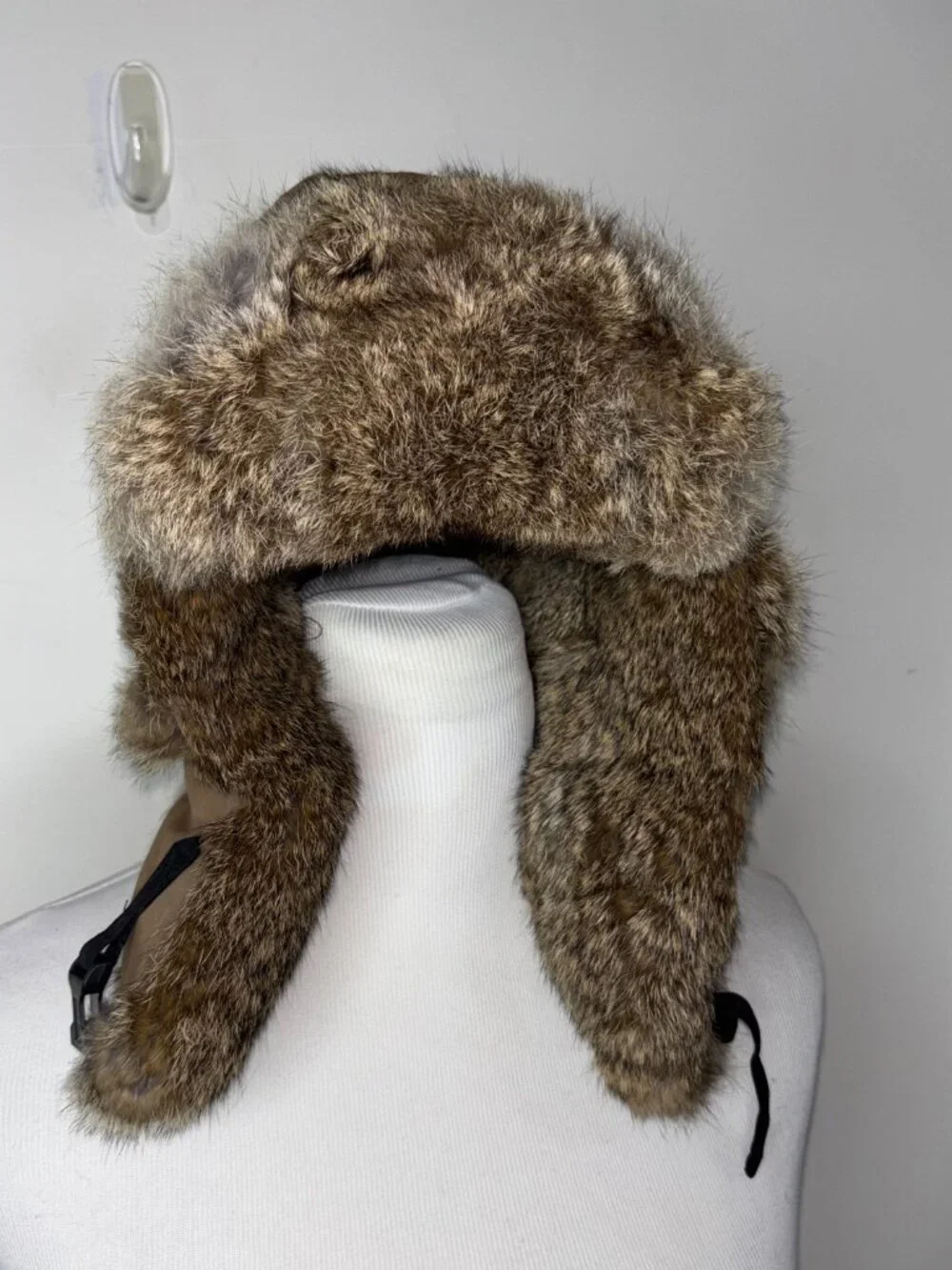 Mad Bomber Hat Trapper Waxed Cotton Mens M Khaki Tan Rabbit Fur Ear Flap Aviator